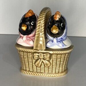 Chicks with scarfs in a Basket Salt and Pepper Shakers